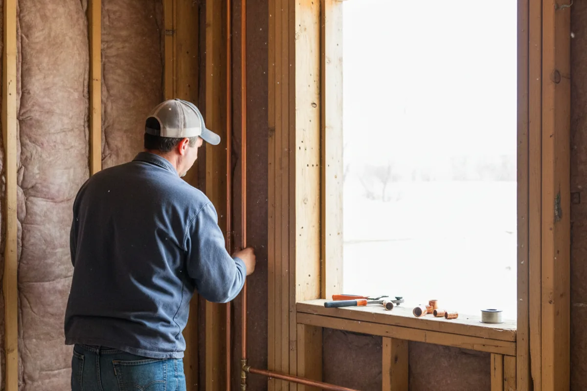 Licensed plumber running new copper supply lines in a Prairie Grove home