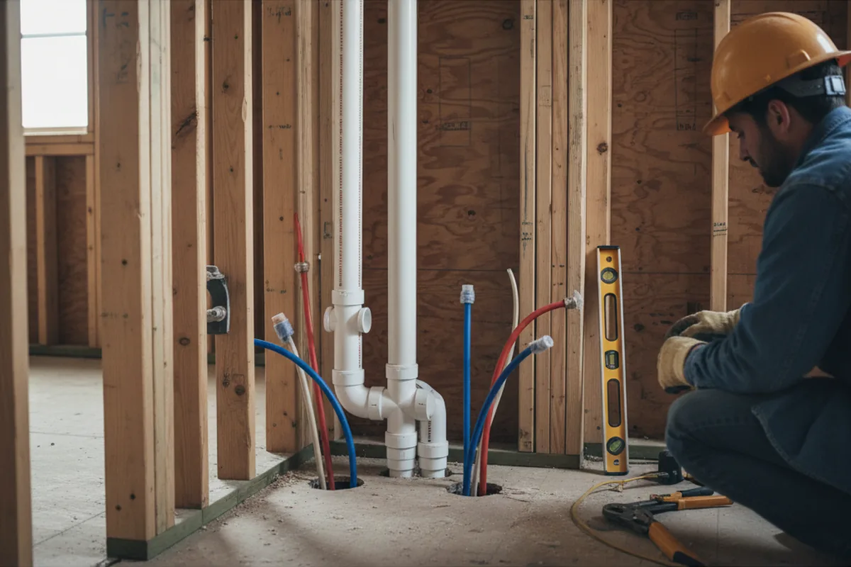 Drain and supply rough-in during Sump Pump Repair in Prairie Grove